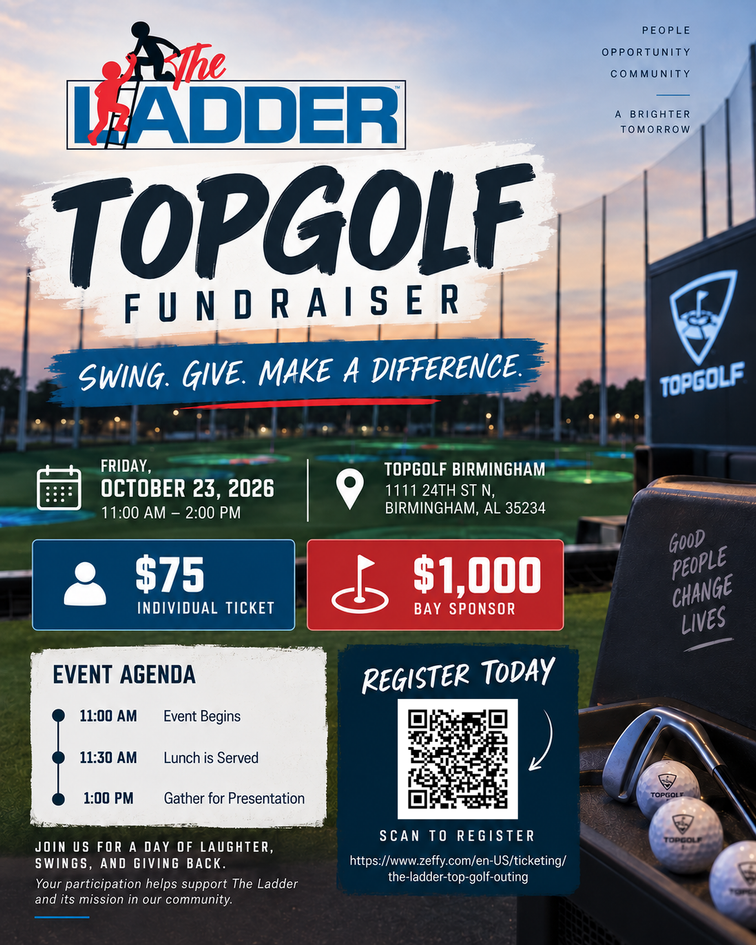 The Ladder Topgolf Fundraiser event flyer